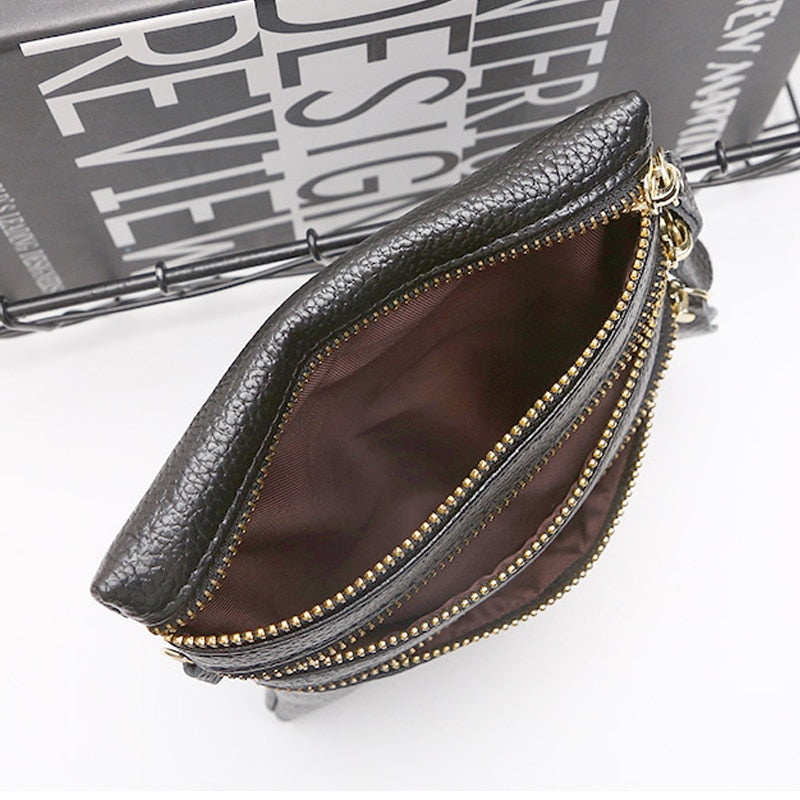 MJ Women Crossbody Bags Genuine Leather High Quality Multi-Zipper Soft Real Leather Messenger Bag Female Small Purse Phone Bag - Executive-Skincare