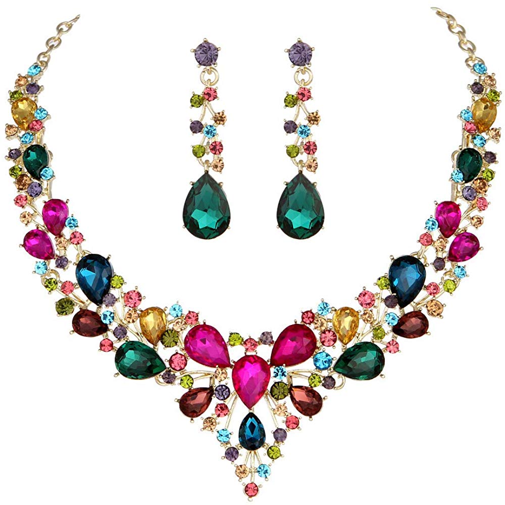 Delicate Women Austrian Crystal Jewelry Sets 16 Colors For Bridal Wedding Necklace And Earrings Sets Lady Party Fashion Jewelry - Executive-Skincare