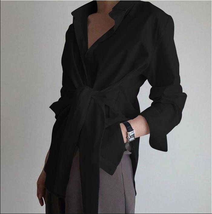 fashion women shirt blouse long sleeve ruched solid color blouse for office ladies white blue black autumn shirt - Executive-Skincare