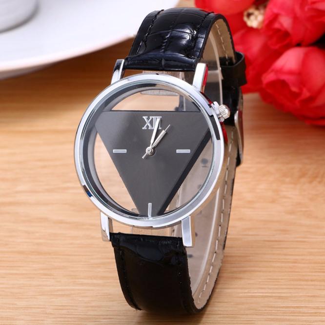 Fashion Hollowed Transparent Watches Women Triangular Watches Casual Leather Band Quartz Wristwatch Reloj Mujer Relogio Feminino - Executive-Skincare