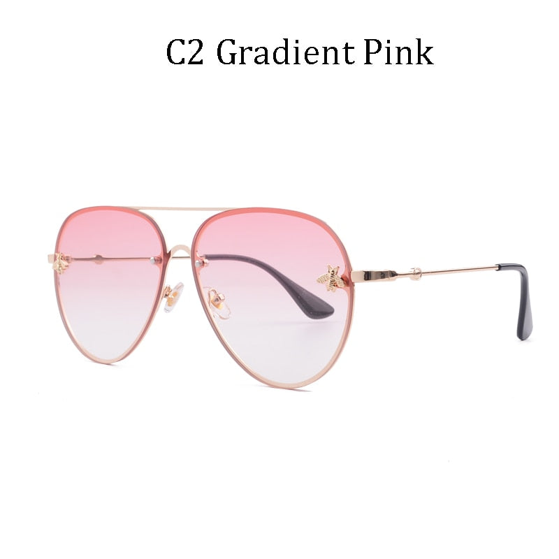 Luxury Brand Designer Female Rimless Sunglasses AViation Women Sun Glasses Gradient Shades Little bee Lens Ladies UV400 rays - Executive-Skincare