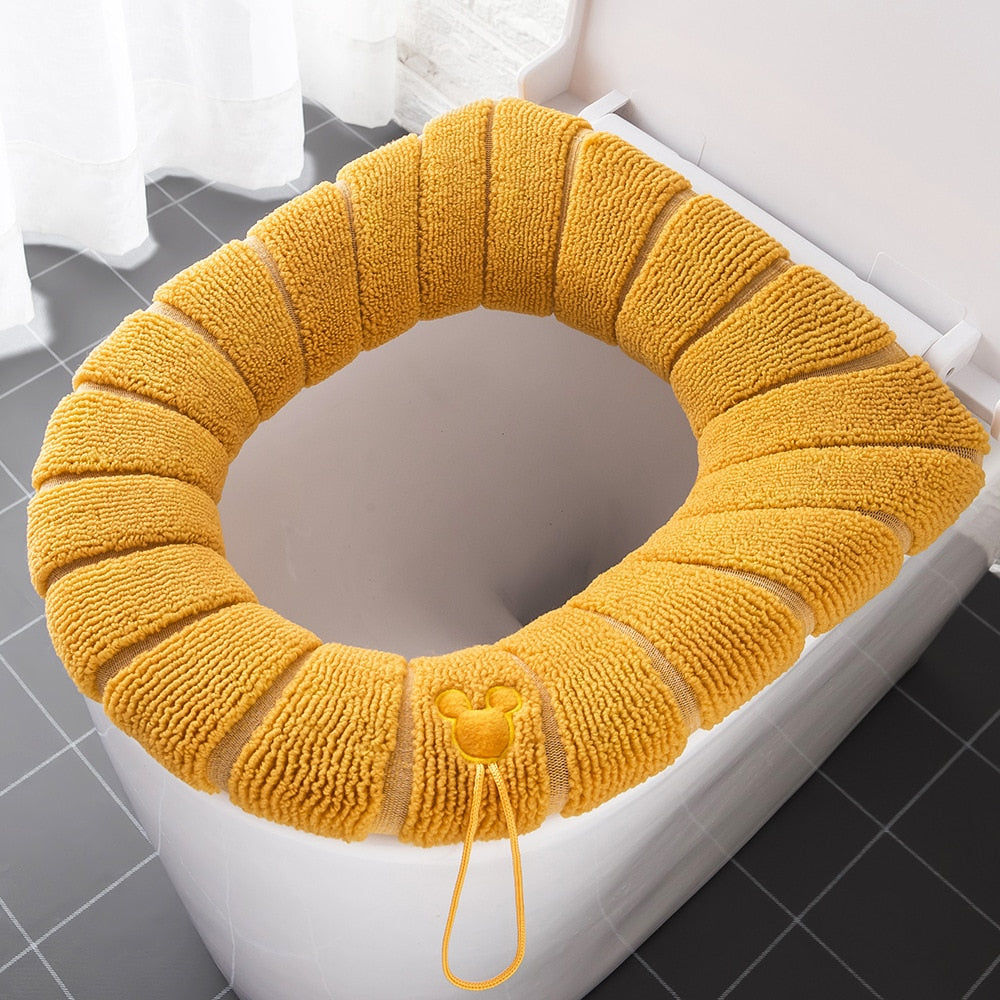 Winter Warm Toilet Seat Cover Closestool Mat 1Pcs Washable Bathroom Accessories Knitting Pure Color Soft O-shape Pad Bidet Cover - Executive-Skincare