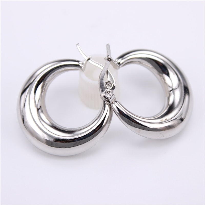 Smooth Exquisite Big Circle Hoop Earrings for Women Girl Wedding Party Stainless Steel Jewelry