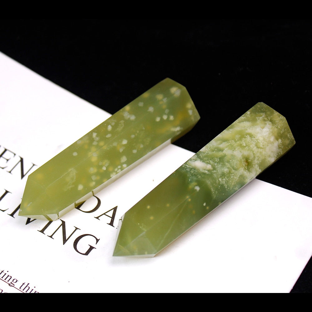 1pc 100% Natural Crystal Point Green jade Healing Obelisk reseda Quartz Wand green Ornament for Home Decor Reiki Energy Stone - Executive-Skincare