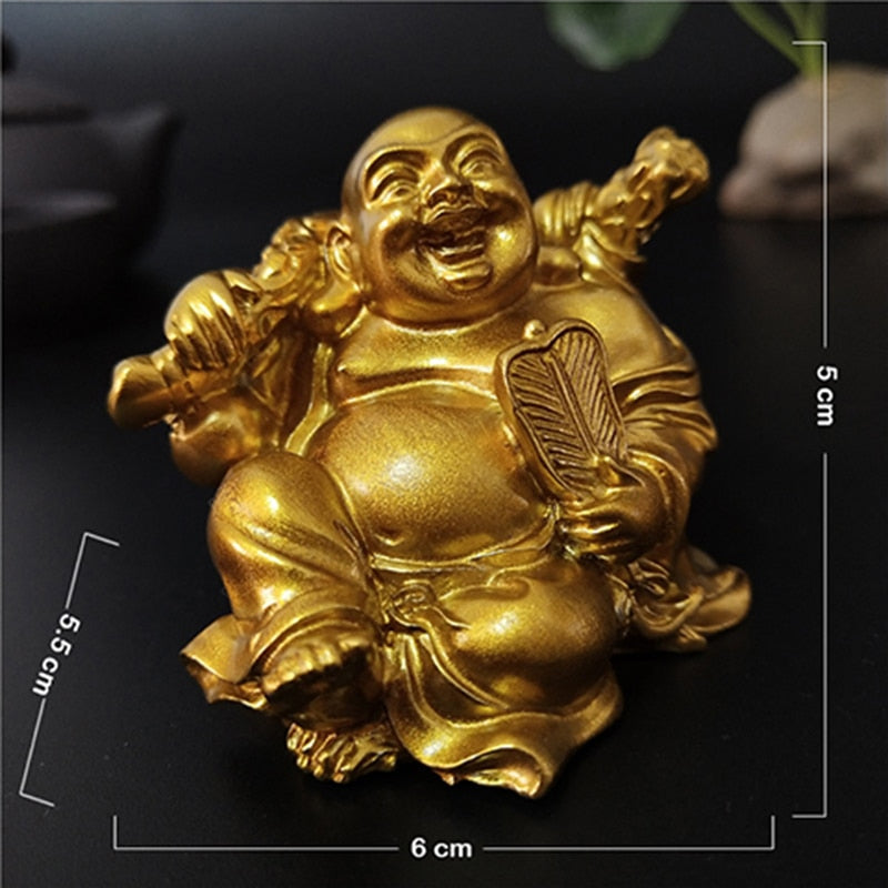 Golden Laughing Buddha Statue Chinese Feng Shui Lucky Money Maitreya Buddha Sculpture Figurines Home Garden Decoration Statues - Executive-Skincare