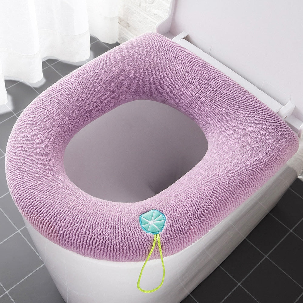 Winter Warm Toilet Seat Cover Closestool Mat 1Pcs Washable Bathroom Accessories Knitting Pure Color Soft O-shape Pad Bidet Cover - Executive-Skincare