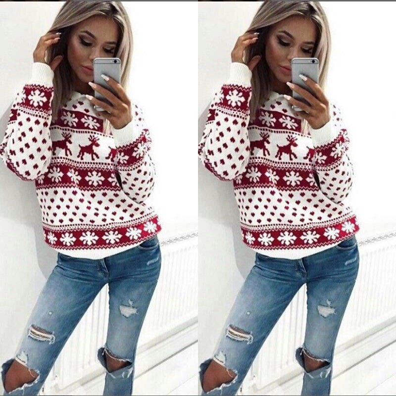 Women Lady Jumper Pullover Tops Coat Christmas Winter Womens Ladies Geometric Warm Brief Polyester Sweatshirts Clothing - Executive-Skincare