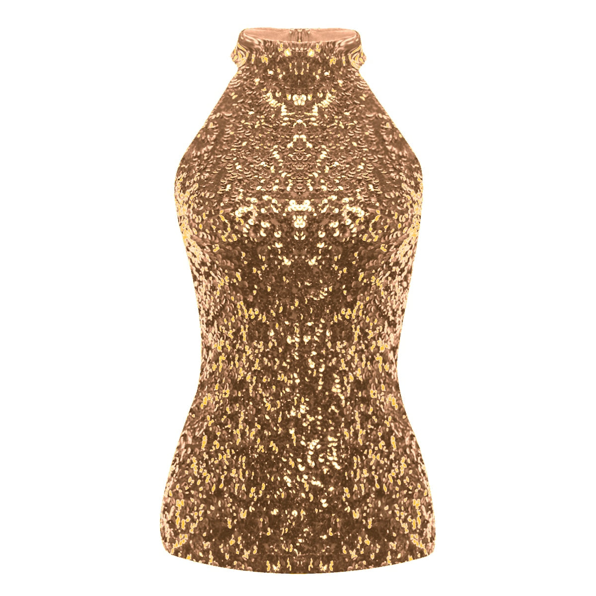 Sequins Women Vest Tops Fashion Shimmer Flashy Embellished Halter Neck Sleeveless Tank Tops for Night Clubwear Stage Performance - Executive-Skincare