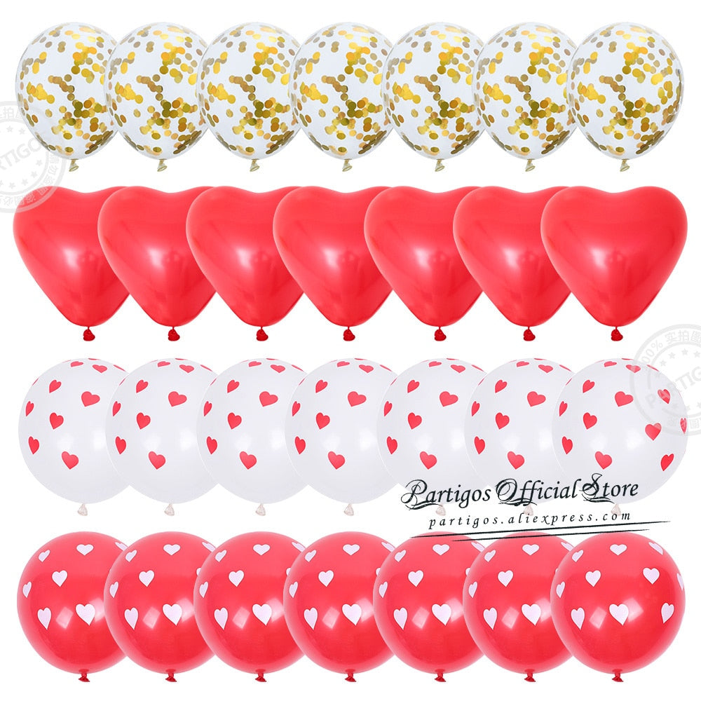 28pcs Red Heart Shape Balloons Decorations Kit Wedding Decors Valentines Day Gifts Heart Printed Latex confetti Globos helium - Executive-Skincare