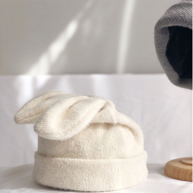 Draping rabbit ears rabbit fur hat women autumn and winter knitted wool hat winter warm Korean version of Japanese hat - Executive-Skincare