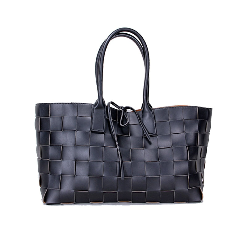 Newest Handmade Woven Handbag Women&#39;s Large Capacity Tote Shopping Bags Faux Leather Shoulder Bag Luxury Design Big Purses - Executive-Skincare