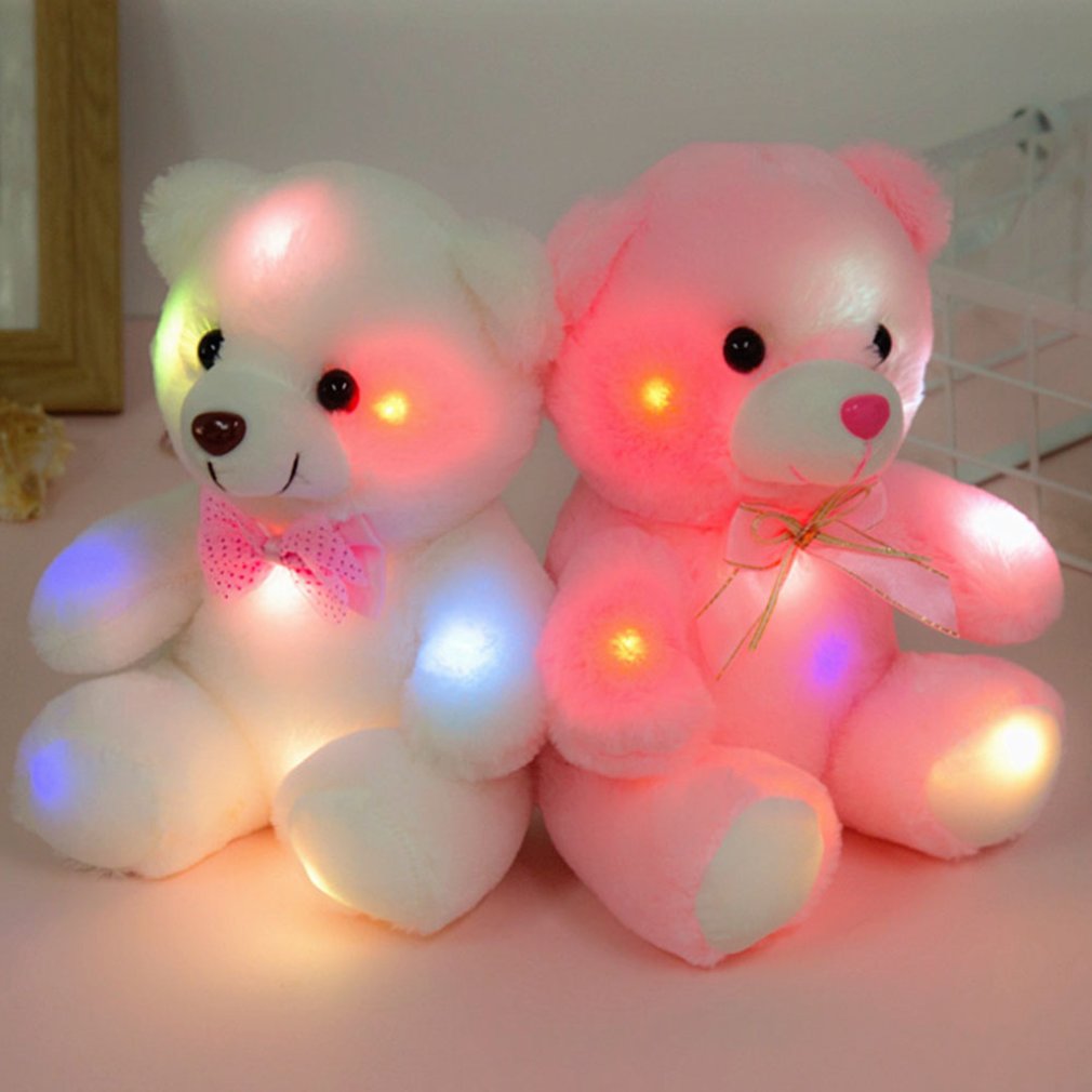 22cm Romantic Light Up LED Pink Glowing Bear Glitter Teddy Plush Doll Toy Creative Doll Christmas Gift Birthday Decoration - Executive-Skincare