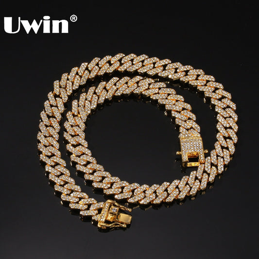 UWIN Micro Paved 12mm S-Link Miami Cuban Necklaces Hiphop Mens Iced Rhinestones Fashion Jewelry Drop Shipping - Executive-Skincare