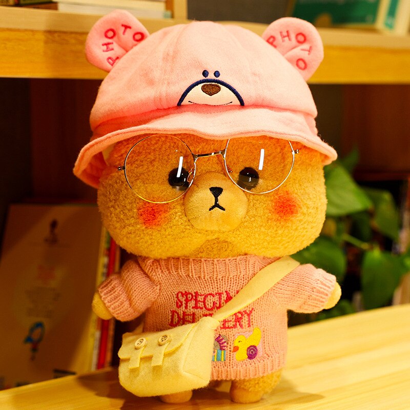 1pc 35cm Lovely Teddy Bear Plush Toys Kawaii Bears with Hat Glasses Cloth Dolls Stuffed Soft Pillow for Girlfriend Baby Present - Executive-Skincare