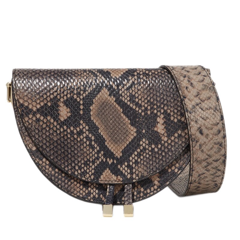 Fashion Snake pattern women shoulder bags clothing half circle coverd pu leather Ladies Messenger Bags trendy Saddle Bag handbag - Executive-Skincare