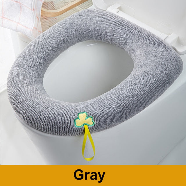 Winter Warm Toilet Seat Cover Closestool Mat 1Pcs Washable Bathroom Accessories Knitting Pure Color Soft O-shape Pad Bidet Cover - Executive-Skincare