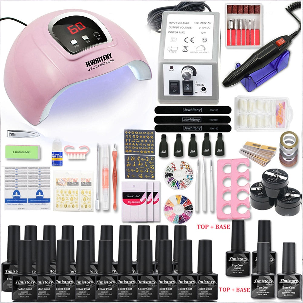 Nail Set for Nail 20 Kinds Nail Polish Kit with 20000RPM Nail drill Machine Nail lamp Acrylic Kit Nail Art Tools Nail Art Set - Executive-Skincare