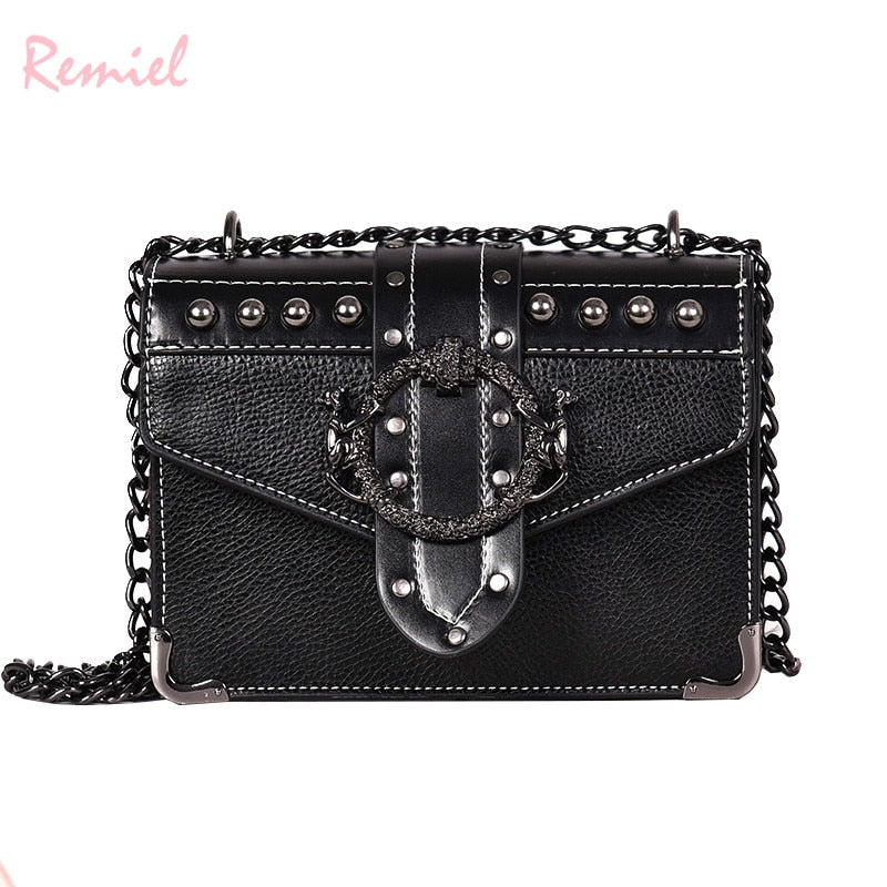 European Fashion Female Square Bag 2020 New Quality PU Leather Women&#39;s Designer Handbag Rivet Lock Chain Shoulder Messenger bags - Executive-Skincare