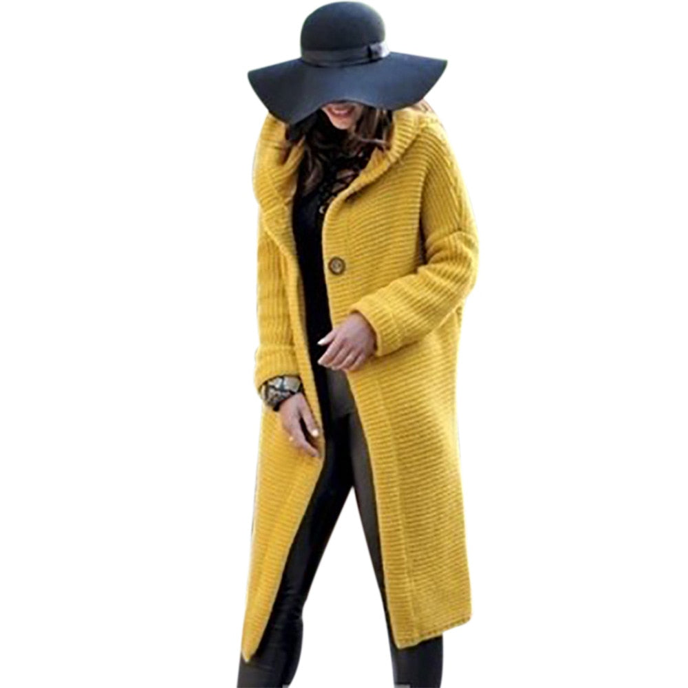 OMCHION XXXL 2019 Autumn Winter Hooded Long Cardigan Women Casual Long Sleeve Korean Sweater Coat Loose Knitted Cardigans LP155 - Executive-Skincare