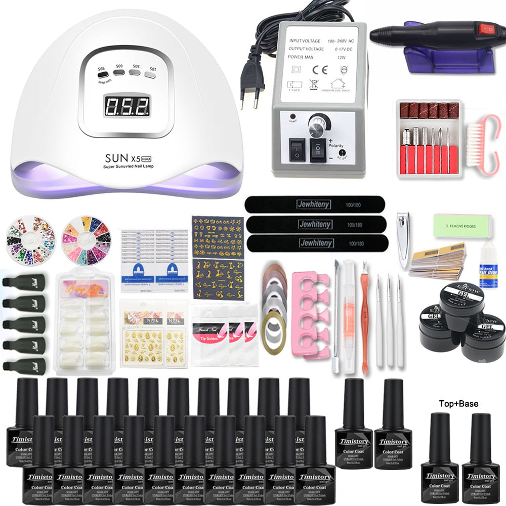 Nail Set for Nail 20 Kinds Nail Polish Kit with 20000RPM Nail drill Machine Nail lamp Acrylic Kit Nail Art Tools Nail Art Set - Executive-Skincare