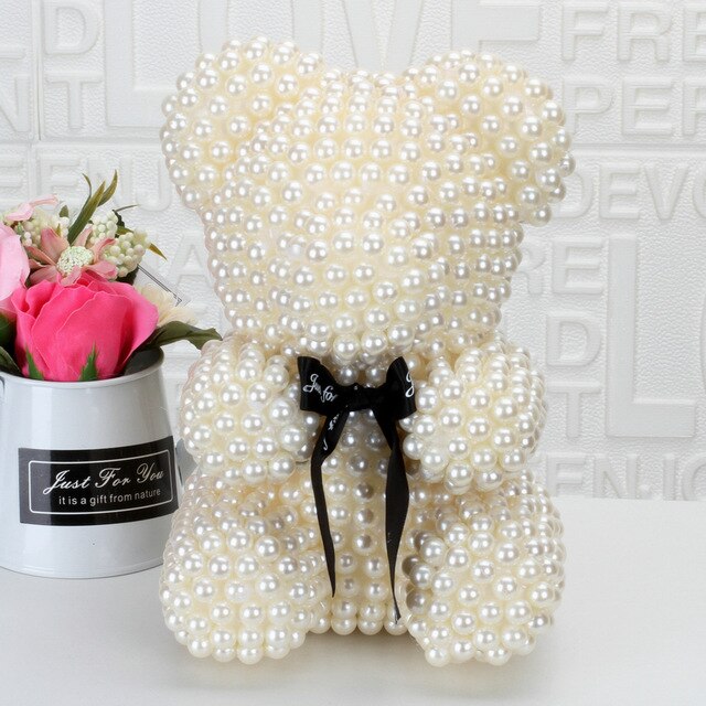 Valentines Day Gift Pearl Rose Teddy Bear Rose Flower Artificial Party Wedding Decoration Christmas Gifts Women Valentines Gift - Executive-Skincare