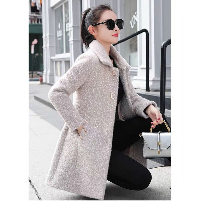 Quality Women&#39;s Gold Mink Woolen Coat Female Winter Jacket Imitation Mink Thicken Keep Warm Wool Coats Long Woolen Overcoat 2350 - Executive-Skincare