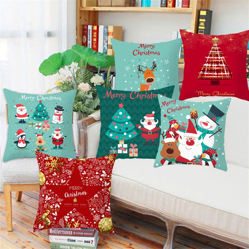 45*45 Christmas Cushion Cover Merry Christmas Decorations for Home Santa Reindeer Pillow Cases Xmas Gifts New Year 2023 Navidad - Executive-Skincare