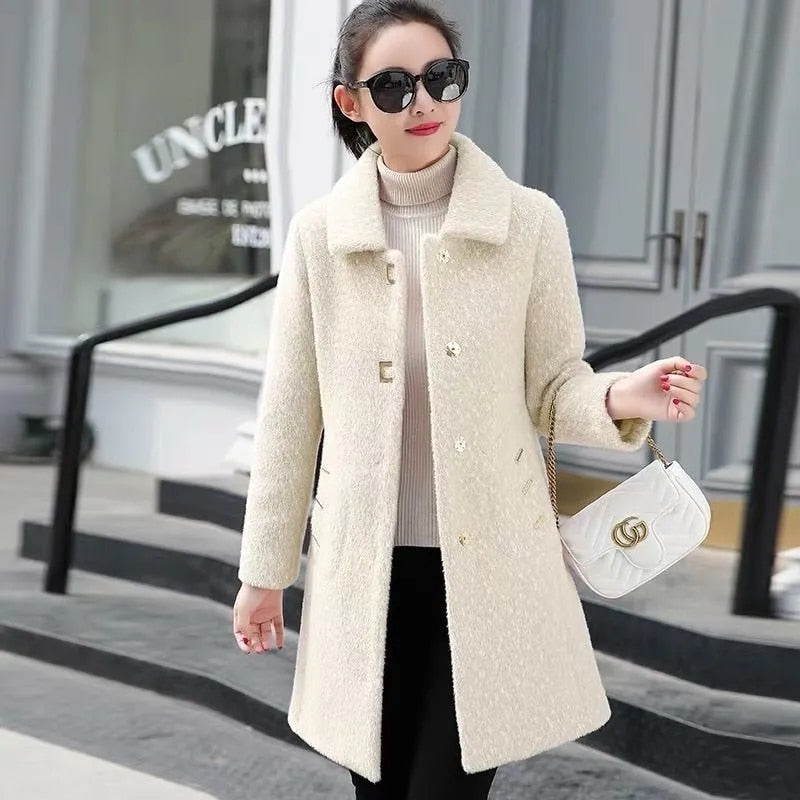 Quality Women&#39;s Gold Mink Woolen Coat Female Winter Jacket Imitation Mink Thicken Keep Warm Wool Coats Long Woolen Overcoat 2350 - Executive-Skincare