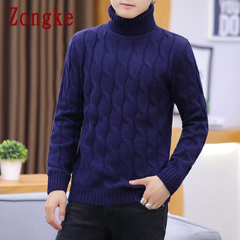 Zongke White Turtleneck Men Clothes Winter Sweater Men Coats Solid Striped Pullover Mens Turtleneck M-2XL 2022 Autumn New - Executive-Skincare