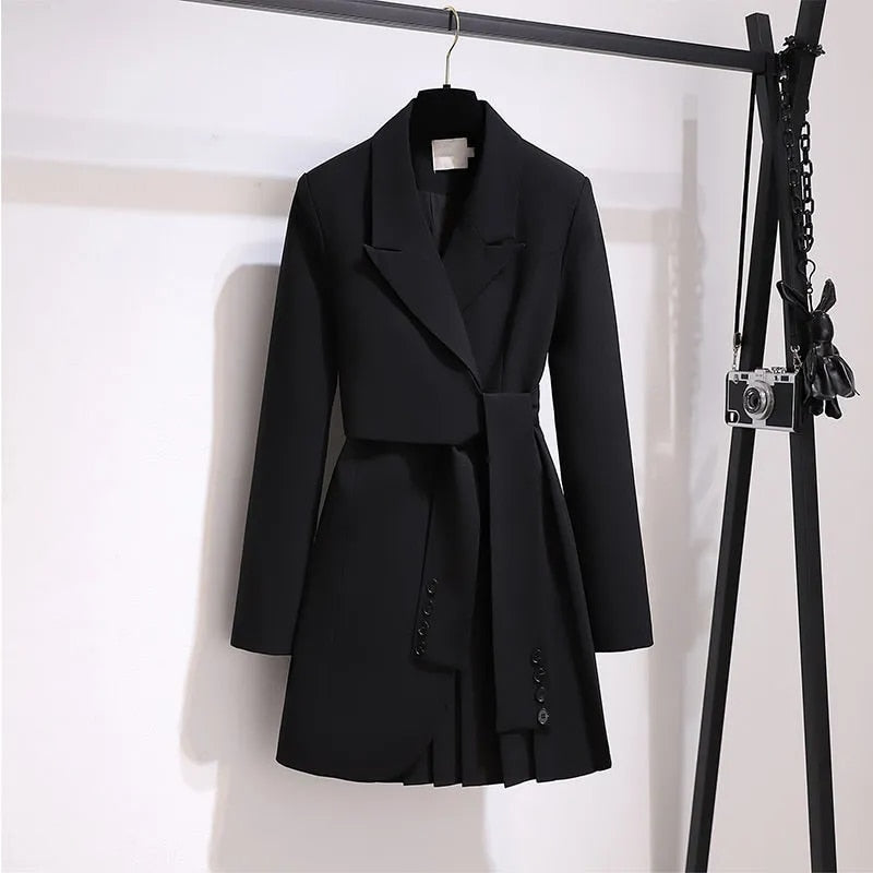 Fashion Trench Coat Dress Women 2022 New Spring Autumn Windbreaker Coat Female Oversize 4XL Black White Belt Blazer Vintage - Executive-Skincare