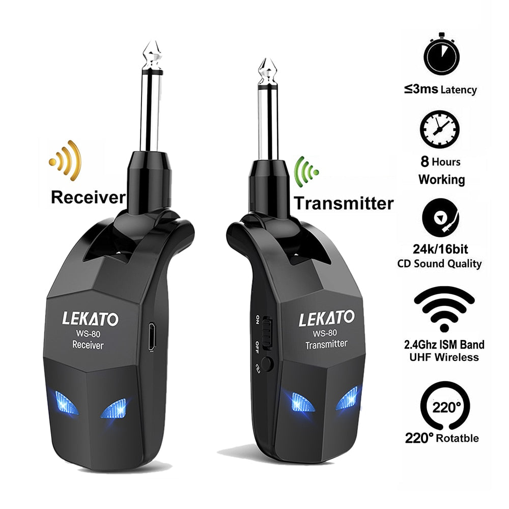 Lekato Wireless Guitar System 2.4Ghz Guitar Transmitter Receiver For Electric Guitar Wireless Transmitter Built-In Rechargeable - Executive-Skincare