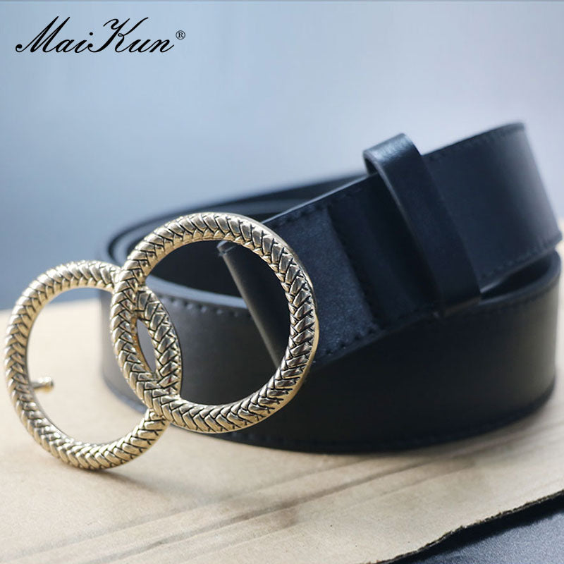 Maikun Belts for Women Fashion Pattern Double Ring Buckle Female Belt Leather Waistband for Jeans Dresses Pants - Executive-Skincare