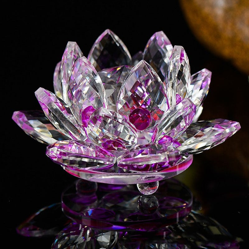 80 mm Feng shui Quartz Crystal Lotus Flower Crafts Glass Paperweight Ornaments Figurines Home Wedding Party Decor Gifts Souvenir - Executive-Skincare