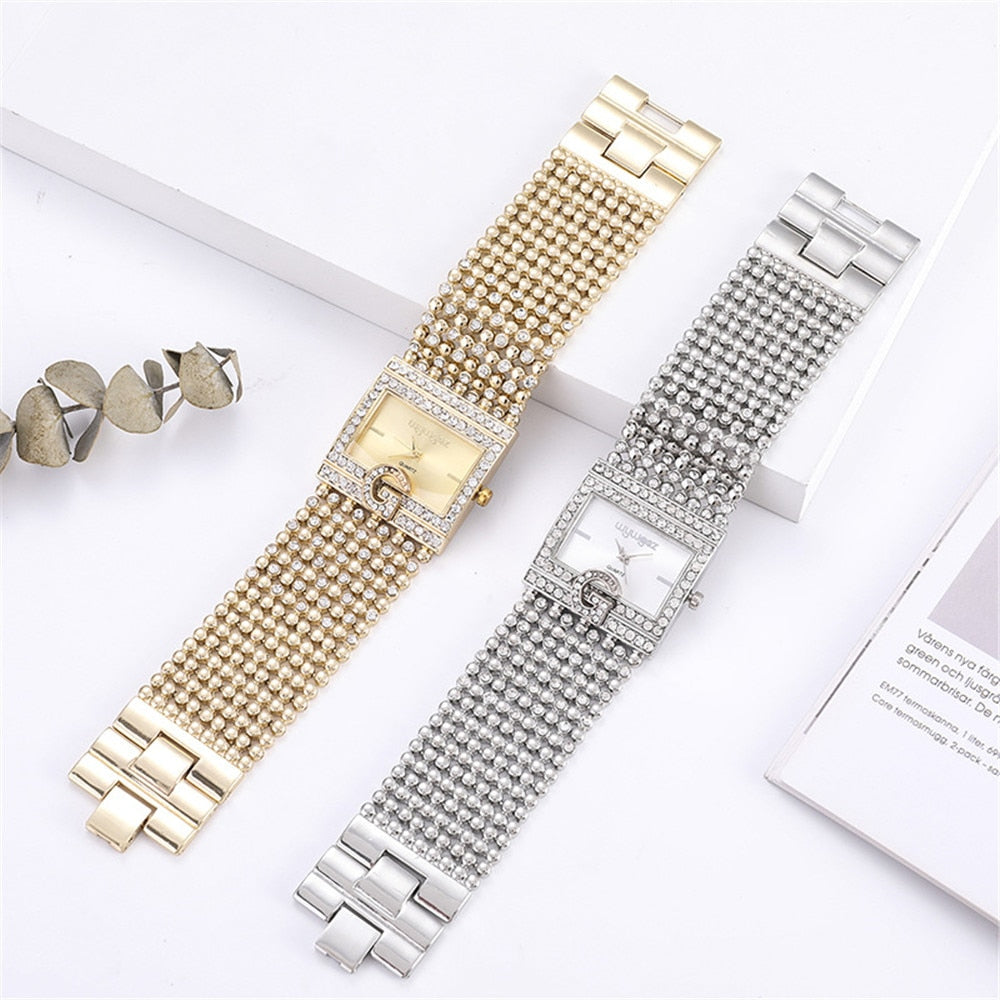 Simple Square Gold Watches Women Fashion Casual Alloy bracelet Ladies Wristwatches 2021 G Diamond Scale Dial Female Quartz Clock - Executive-Skincare