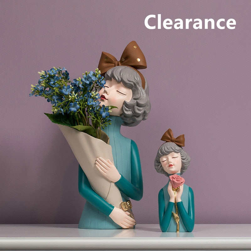 Cute creative Bouquet Girl Ornaments Sculpture Statue gifts Living Room TV cabinet Flower arrangement Modern Home Decoration - Executive-Skincare