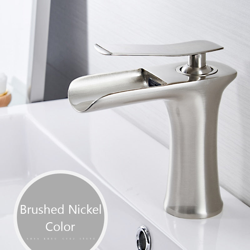 Basin Faucets Waterfall Bathroom Faucet Single handle Basin Mixer Tap Bath Antique Faucet Brass Sink Water Crane Silver 6009 - Executive-Skincare