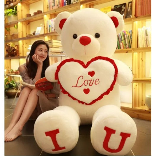 Big Teddy Bear 100cm I LOVE YOU Plush Toy Lovely Huge Stuffed Soft Bear Doll Lover Bear Kids Toys Chrismas Gift For Girlfriends - Executive-Skincare