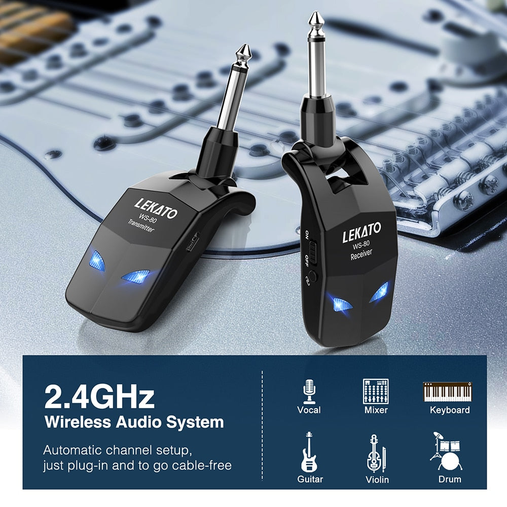 Lekato Wireless Guitar System 2.4Ghz Guitar Transmitter Receiver For Electric Guitar Wireless Transmitter Built-In Rechargeable - Executive-Skincare