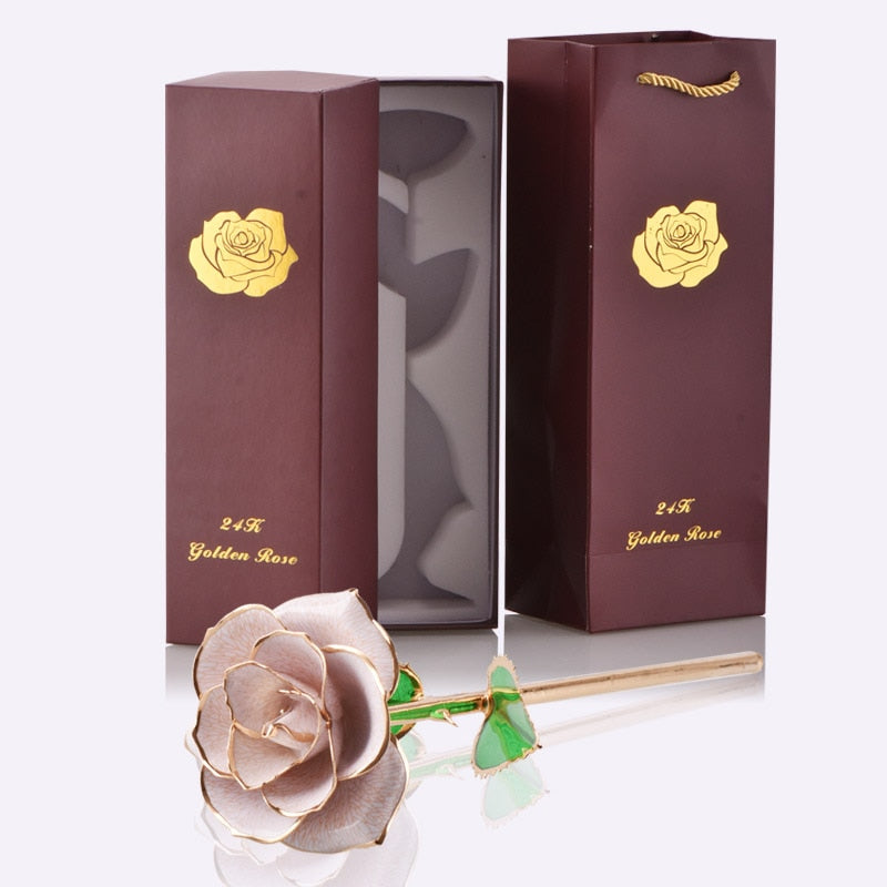 Gifts for Women 24k Gold Dipped Rose with Stand Eternal Flowers Forever Love In Box Girlfriend Wedding Christmas Gifts for Her - Executive-Skincare