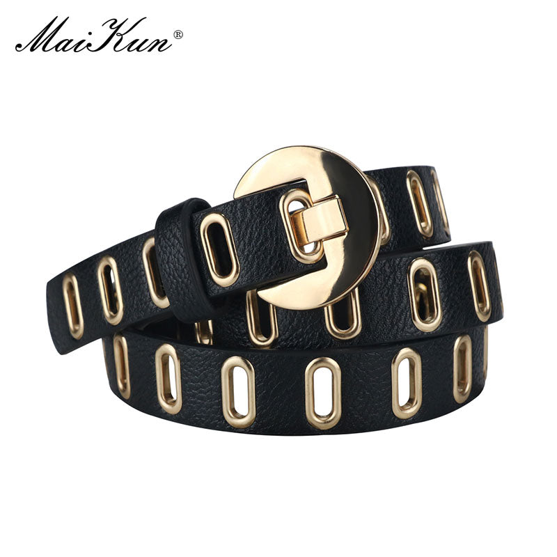 Maikun New Grunge Women Belt Adjustable Hole Grunge Punk  Belts for Women Alloy Pin Buckle Leather Belt for Pants Dresses - Executive-Skincare