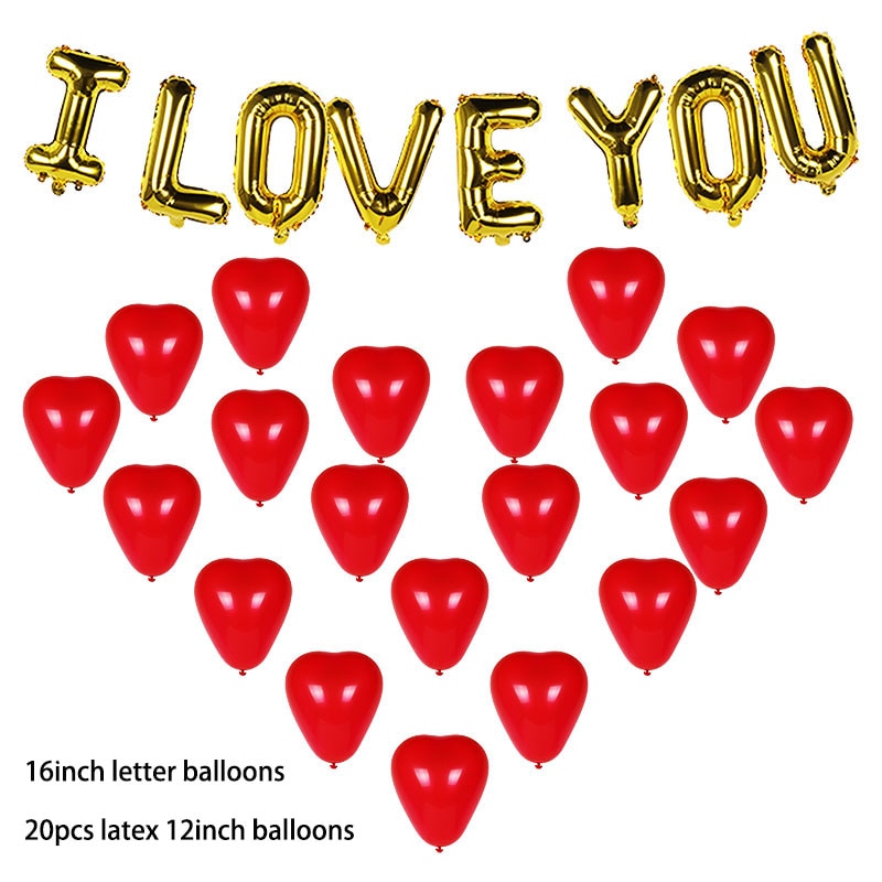 Red Love Valentine Balloons Heart Baloon for Engagement Wedding Decoration I Love You Background Photo Prop Valentines Day Decor - Executive-Skincare