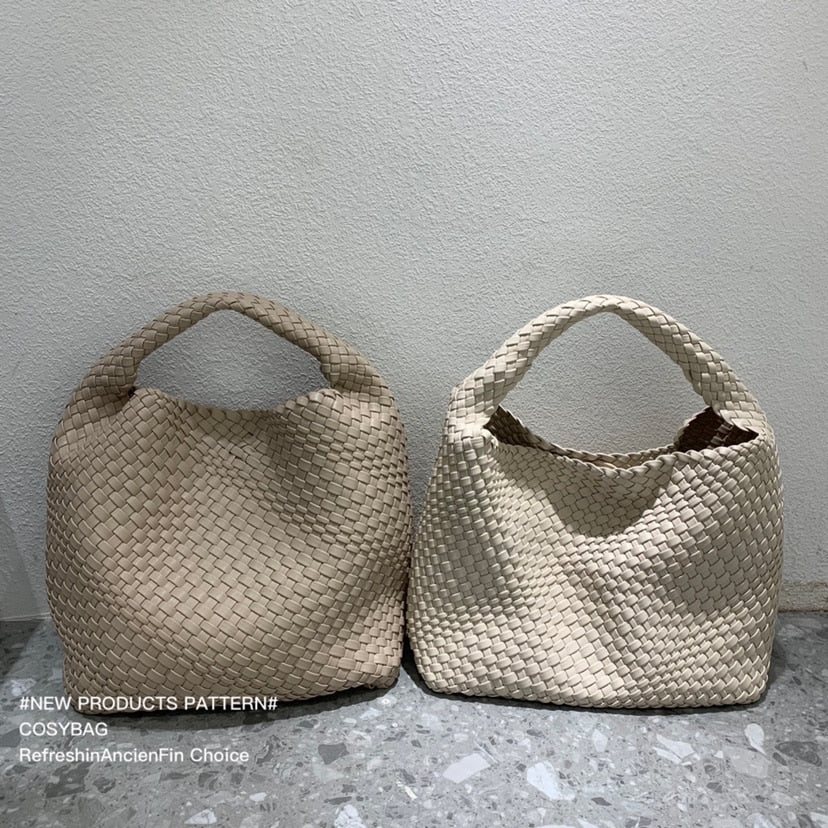 Leather Hobo Bag Handmade Woven Casual Female Handbag Large Capacity Totes Patchwork  Women Shoulder Bags - Executive-Skincare