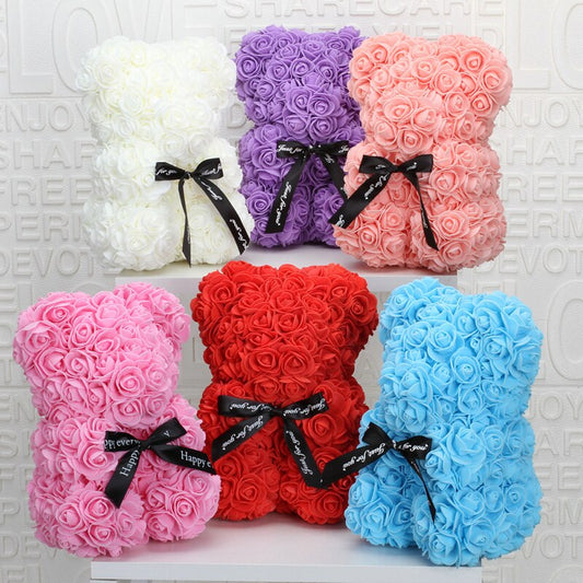 25cm Soap Foam Bear Roses Teddi Bear Rose Flower Artificial New Year Wedding Gifts Women Valentines Christmas Gift - Executive-Skincare