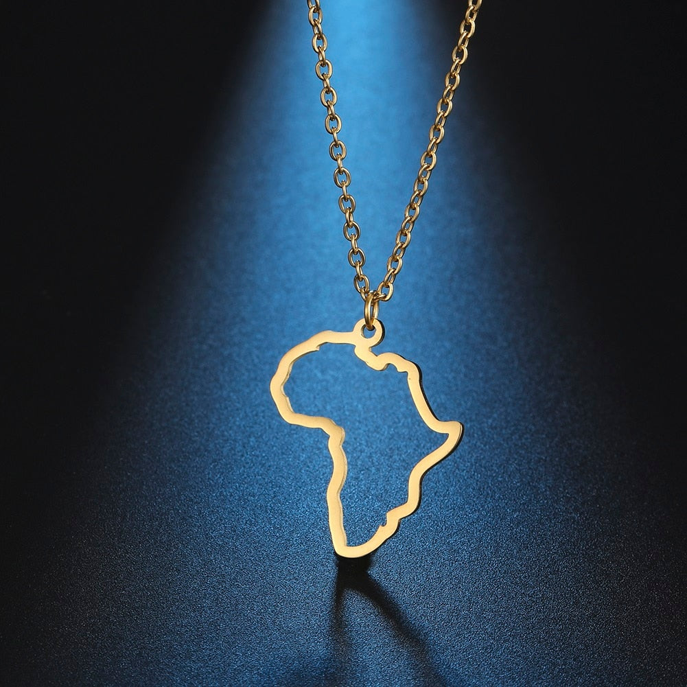 MyShape African Map Pendant Necklaces For Women Men Gold Color South Africa Stainless Steel Necklace Choker African Jewelry Gift - Executive-Skincare