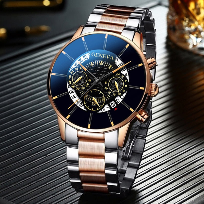 2021 Fashion Mens Watch Quartz Classic Black Wristwatch Steel Belt Luxury Calendar Business Watch Herren Uhren Gifts for Men - Executive-Skincare