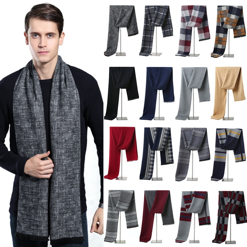 Luxury Brand Plaid Cashmere Scarf for Men Winter Warm Neckerchief Male Business Scarves Long Pashmina Christmas Gifts - Executive-Skincare