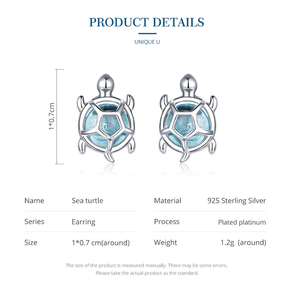 bamoer Ocean Blue Turtles Stud Earrings for Women 925 Sterling Silver Glass and CZ Studs Jewelry Girl Birthday Gifts BSE406 - Executive-Skincare