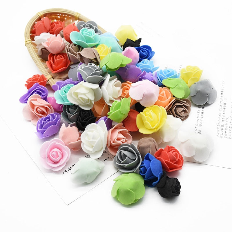 200 Pieces Artificial Flowers 3CM PE Teddy of Bear Roses Head Wedding Decorative Fake for Scrapbooking Valentine&#39;s Day Gifts - Executive-Skincare