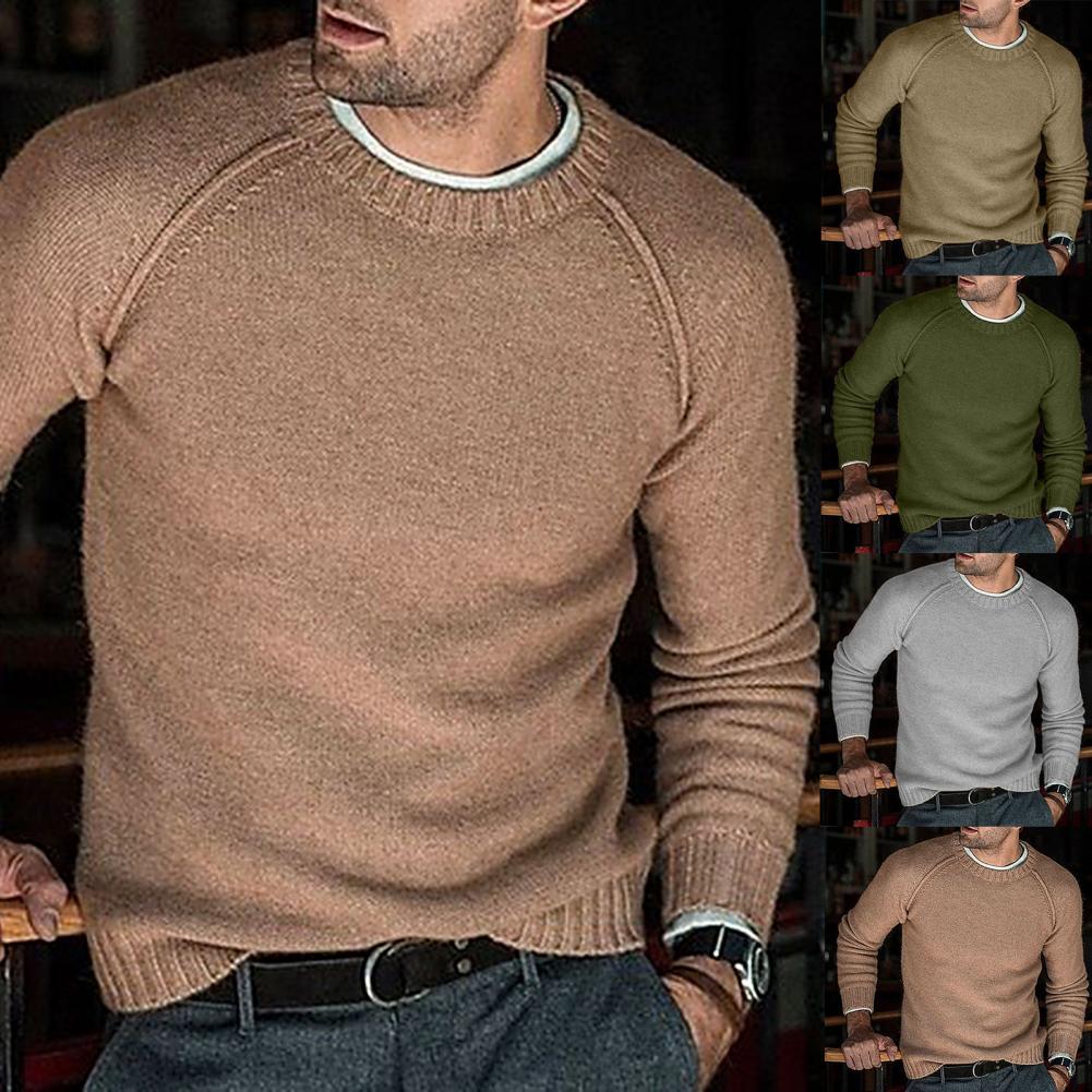 Men Sweaters Office Knitted Pullovers Long Sleeve O Neck Solid Color Jumper Autumn Winter Knitted Sweater Pullover Knit Blouse - Executive-Skincare