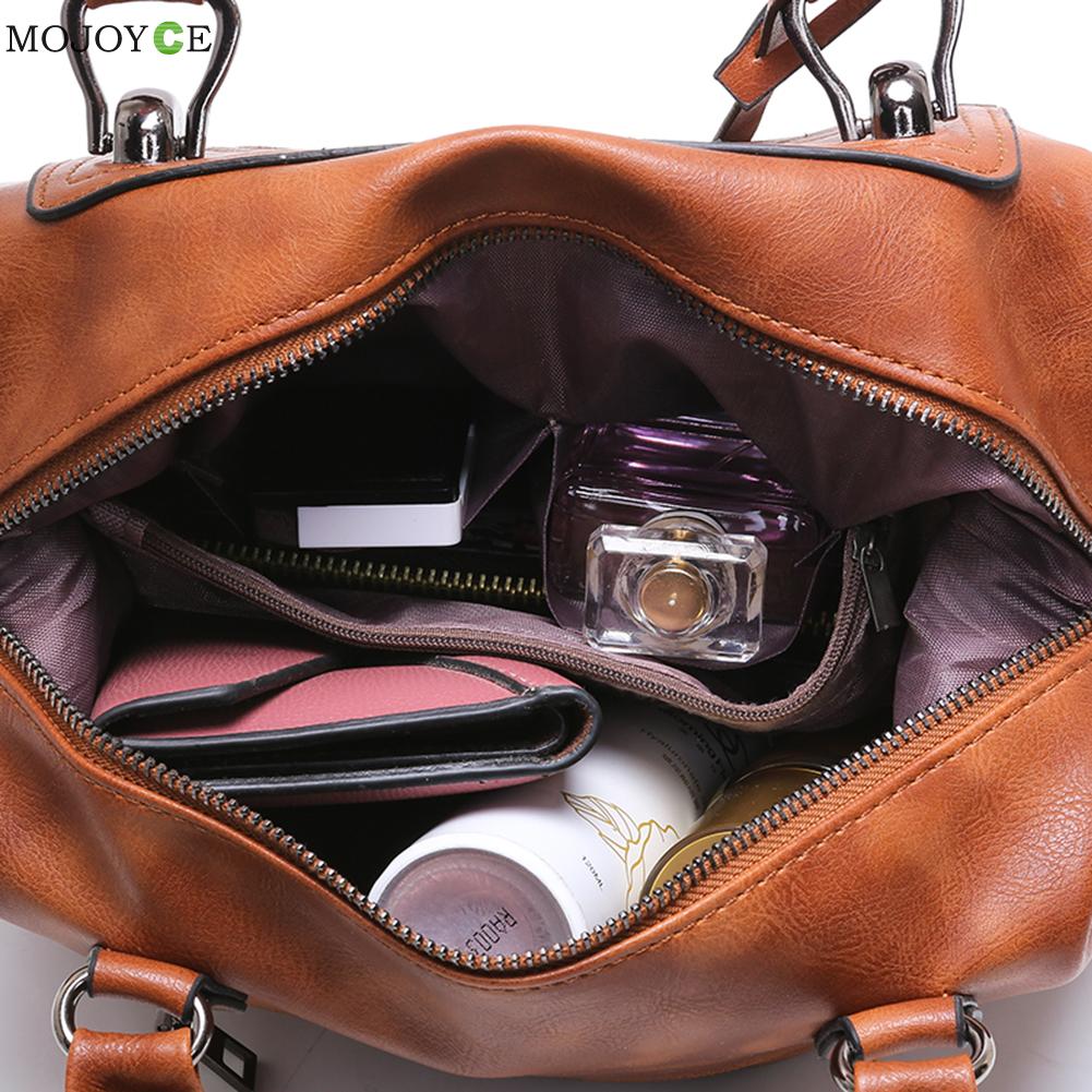 Stylish PU Leather Travel Messenger Bags Retro Large Capacity Shopping Shoulder Bags for Women Top Handle Zipper Hand Bags - Executive-Skincare